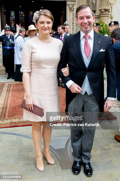 Hereditary Grand Duke Guillaume of Luxembourg and Hereditary Grand Duchess Stephanie of Luxembourg attend the Te Deum thanksgiving mass in the...