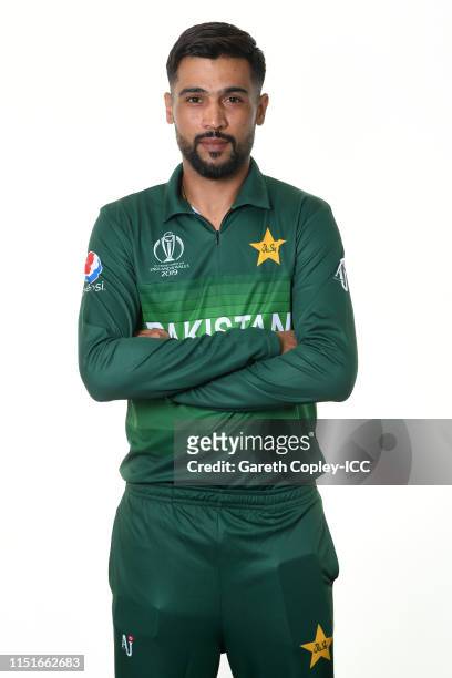 Mohammad Amir of Pakistan poses for a portrait prior to the ICC Cricket World Cup 2019 at on May 25, 2019 in Cardiff, Wales.