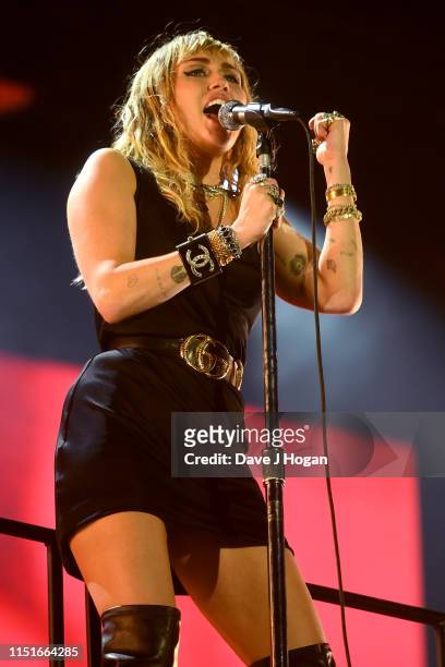 Miley Cyrus performs at the Radio 1 Big Weekend at Stewart Park on May 25, 2019 in Middlesbrough, England.