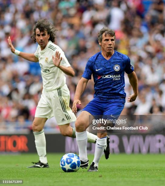 Gianfranco Zola of Chelsea during the at Real Madrid Legends v Chelsea Legends match held at the Estadio Santiago Bernabeu on June 23, 2019 in...