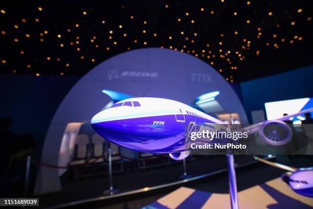 Boeing, the American Manufacturer stand at the 53rd Paris Air Show 2019 in Le Bourget LBG airport near Paris, France. Boeing presented at the Air...