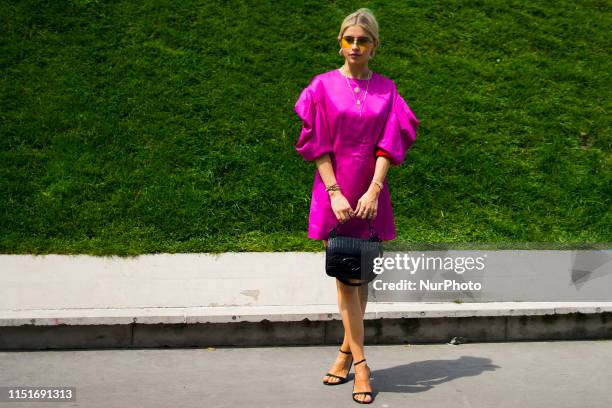 Guest is seen during the Street Style : Paris Fashion Week - Menswear Spring/Summer 2020 : Day 6 At Kenzo fashion show, on June 23 in Paris, France.