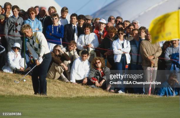 Bernhard Langer of Germany chips during The 114th Open Championship held at Royal St George's Golf Club from July 18-21,1985 in Sandwich, Kent,...