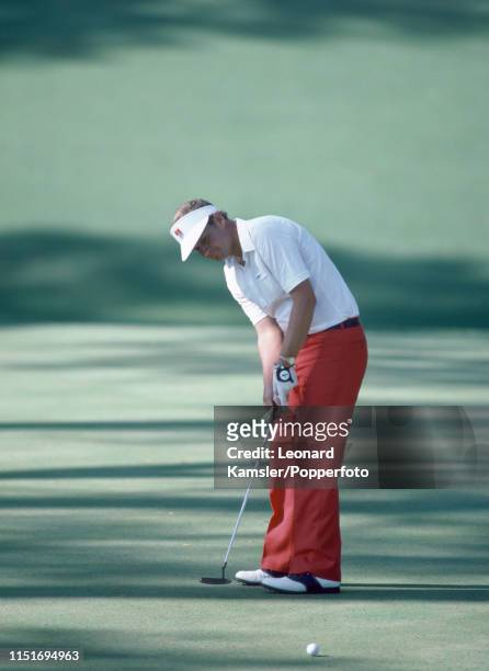 Scottish golfer Sandy Lyle putting during the US Masters Golf Tournament at the Augusta National Golf Club in Georgia, circa April 1986.