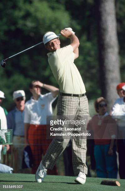 Scottish golfer Sandy Lyle teeing off enroute to winning the US Masters Golf Tournament at the Augusta National Golf Club in Georgia, circa April...