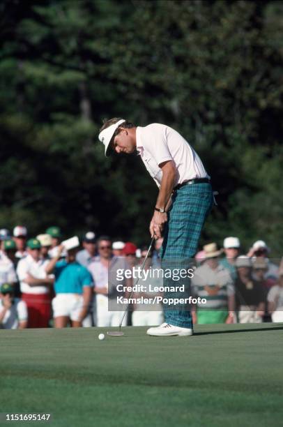 Scottish golfer Sandy Lyle putting enroute to winning the US Masters Golf Tournament at the Augusta National Golf Club in Georgia, circa April 1988.
