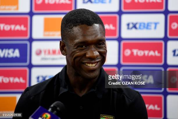 Cameroon's coach Clarence Seedorf attends a presser at the Ismailia Stadium, on June 24 on the eve of the 2019 Africa Cup of Nations football match...