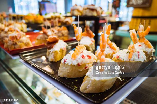 bilbao, typical pincho snacks - bilbao stock pictures, royalty-free photos & images