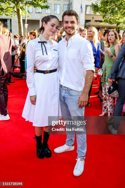 German actress Lea van Acken and German actor Lucas Reiber attend the "Traumfabrik" Movie Premiere on June 24, 2019 in Berlin, Germany.