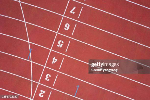 start running track in sport field - sports track foto e immagini stock