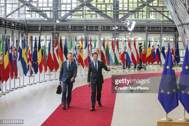 Mark Rutte, the Dutch prime minister attending the EU council meeting of the European leaders in Forum Europa Building in Brussels, the capital of...