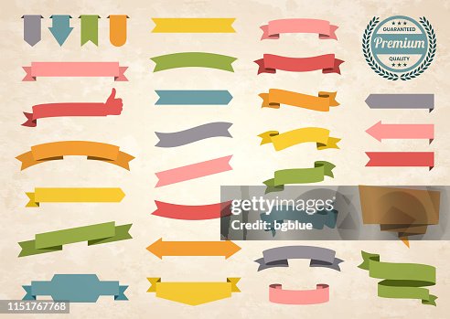 Set of Colorful Vintage Ribbons, Banners, badges, Labels - Design Elements on retro background Set of Colorful Vintage Ribbons, Banners, badges, Labels - Design Elements on retro background