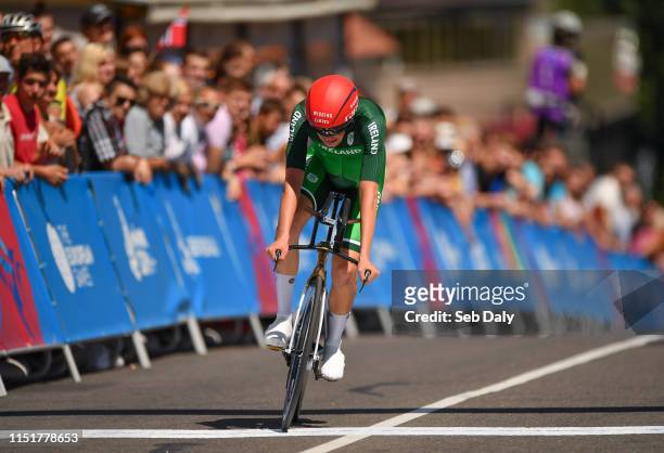 Minsk , Belarus - 25 June 2019; Michael O'Loughlin of Ireland crosses the line to finish the Men's Cycling Time Trial on Day 5 of the Minsk 2019 2nd...
