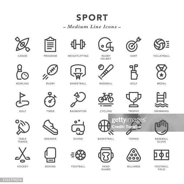 sport - medium line icons - rugby icon stock illustrations