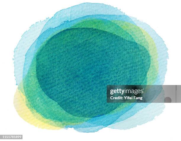 layers of blue and yellow circles - abstract watercolour stockfoto's en -beelden