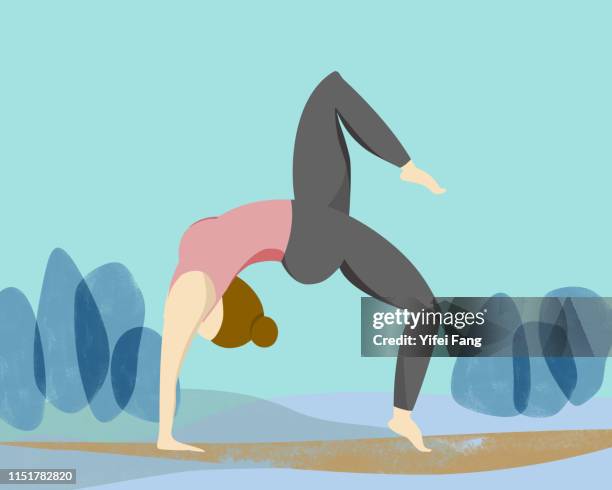 woman in yoga pose outdoors - yoga illustration ストックフォトと画像