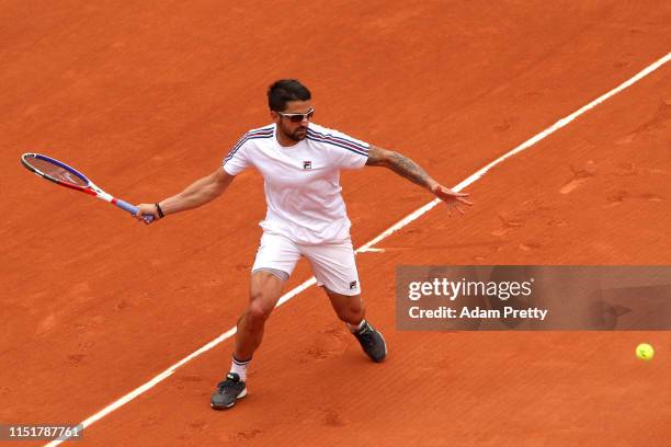 Janko Tipsarevic of Serbia plays a forehand during his mens singles first round match against Grigor Dimitrov of Bulgaria during Day one of the 2019...