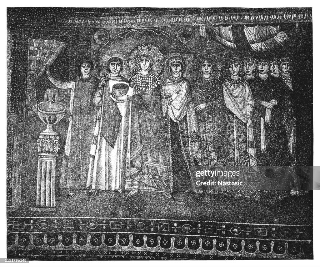 Mosaic in San Vitale Basilica, Ravenna, Italy: Emperor Justinian I