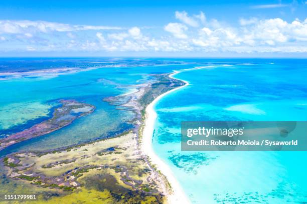 aerial view of pink sand beach and codrington lagoon, barbuda, caribbean - antigua stock-fotos und bilder