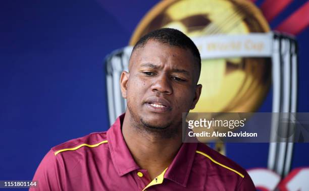 Evin Lewis of West Indies during the ICC Cricket World Cup 2019 Warm Up match between South Africa and West Indies at Bristol County Ground on May...