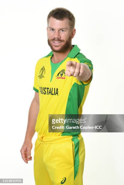 David Warner of Australia poses for a portrait prior to the ICC Cricket World Cup 2019 at on May 26, 2019 in Southampton, England.