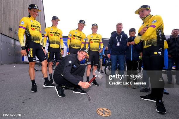 Amund Grondahl Jansen of Norway and Team Jumbo - Visma / Dylan Groeneweger of The Netherlands and Team Jumbo - Visma / Pascal Eenkhoorn of The...