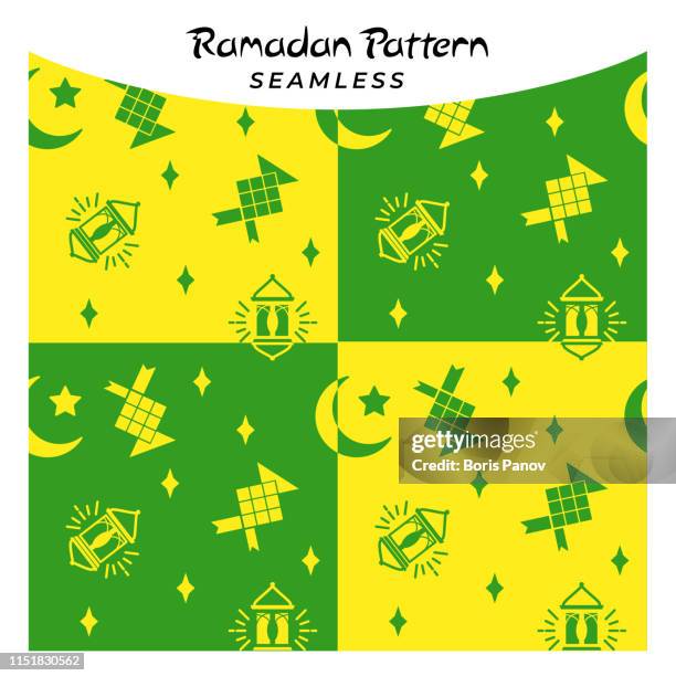 creative and colorful ramadan seamless pattern motif - yellow mosque stock illustrations
