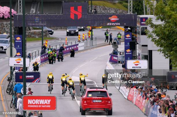 Arrival / Amund Grondahl Jansen of Norway and Team Jumbo - Visma / Dylan Groeneweger of The Netherlands and Team Jumbo - Visma / Pascal Eenkhoorn of...