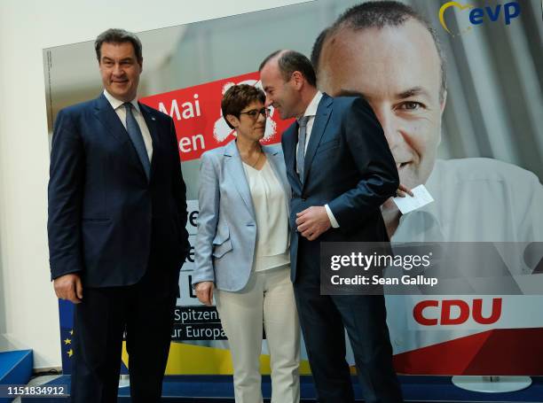 Manfred Weber , lead candidate of the German and Bavarian Christian Democrats in European parliamentary elections, Markus Soeder , head of the...