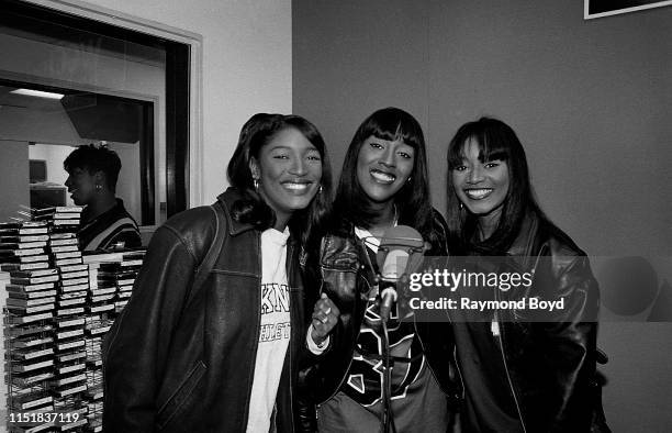 Singers Taj, Coko and Lelee from SWV poses for photos at WGCI-FM radio in Chicago, Illinois in April 1996.