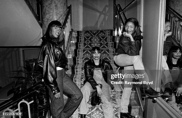 Singers Coko, Lelee and Taj from SWV poses for photos at the Conrad Hilton Hotel in Chicago, Illinois in April 1996.