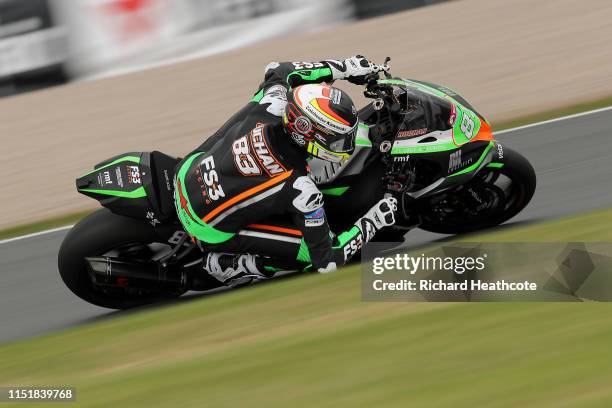 Danny Buchan in action during the Bennetts British Superbike Championship at Donington Park on May 26, 2019 in Castle Donington, England.