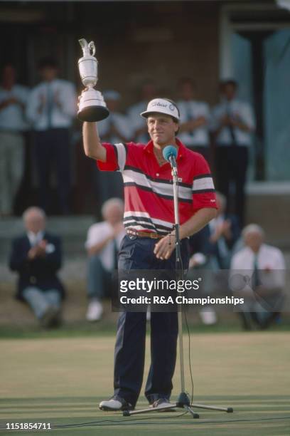 Mark Calcavecchia of the United States holds the Claret Jug following his victory during The 118th Open Championship held at Royal Troon Golf Club...