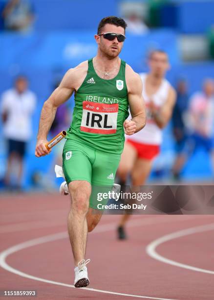 Minsk , Belarus - 25 June 2019; Andrew Mellon of Ireland competes in the 4x400 Mixed Relay during Dynamic New Athletics quarter-final match two at...