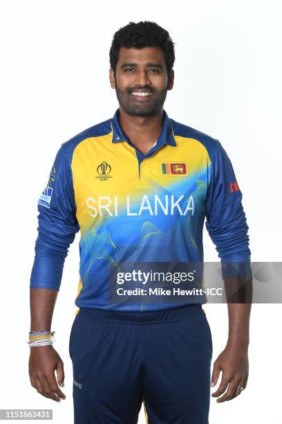 Thisara Perera of Sri Lanka poses for a portrait prior to the ICC Cricket World Cup 2019 at the Grand Harbour Hotel on May 26, 2019 in Southampton,...