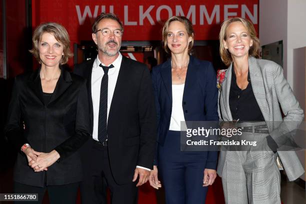 Marietta Slomka, Sebastian Koch, Sophie von Kessel and Julia Jaekel attend the "Tag des Journalismus" with Nannen Award 2019 at Gruner + Jahr...