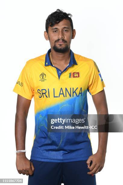 Suranga Lakmal of Sri Lanka poses for a portrait prior to the ICC Cricket World Cup 2019 at the Grand Harbour Hotel on May 26, 2019 in Southampton,...