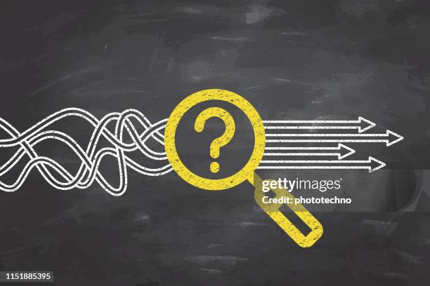 solution concepts with magnifying glass on blackboard background - business people solid background stock illustrations