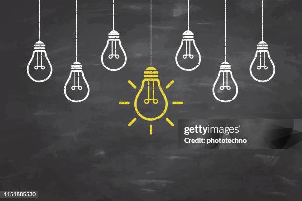 new idea concepts with light bulb on blackboard background - multiple lightbulbs stock illustrations