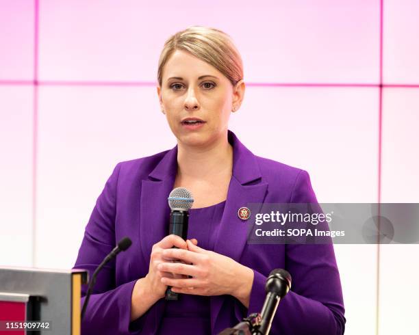 Representative Katie Hill speaking at the Ignite Young Women Run D.C. Conference in Washington, DC.