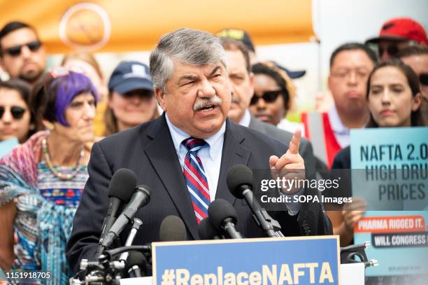 President Dick Trumka speaking at a rally against the proposed United StatesMexicoCanada Agreement , the proposed successor to NAFTA, at the Capitol.