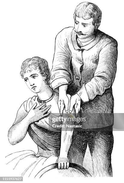 massage of a shoulder - neck muscle pain illustration stock illustrations