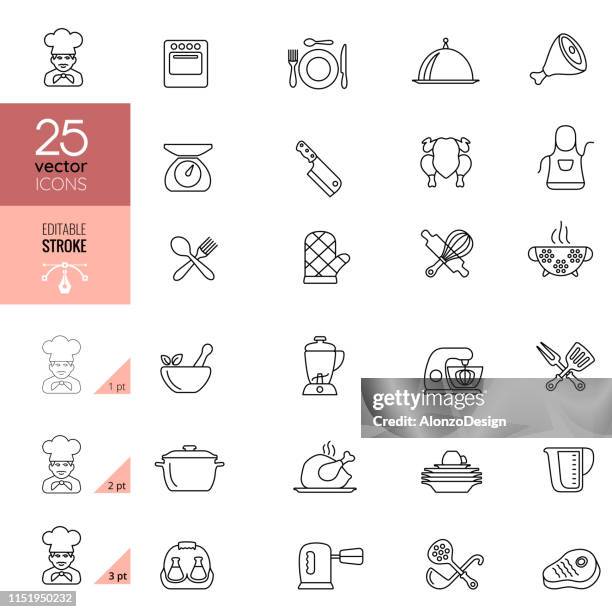 kochen und küche line icons.  bearbeitbare schlaganfälle. - kitchen stock-grafiken, -clipart, -cartoons und -symbole