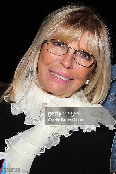 Nancy Sinatra poses backstage at the hit musical "Catch Me If You Can" on Broadway at The Neil Simon Theater on June 3, 2011 in New York City.
