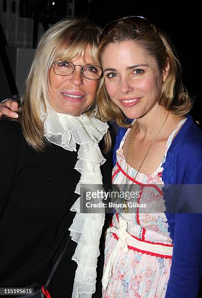 Nancy Sinatra and Kerry Butler pose backstage at the hit musical "Catch Me If You Can" on Broadway at The Neil Simon Theater on June 3, 2011 in New...