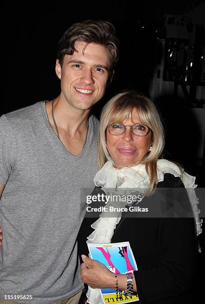 Aaron Tveit and Nancy Sinatra pose backstage at the hit musical "Catch Me If You Can" on Broadway at The Neil Simon Theater on June 3, 2011 in New...