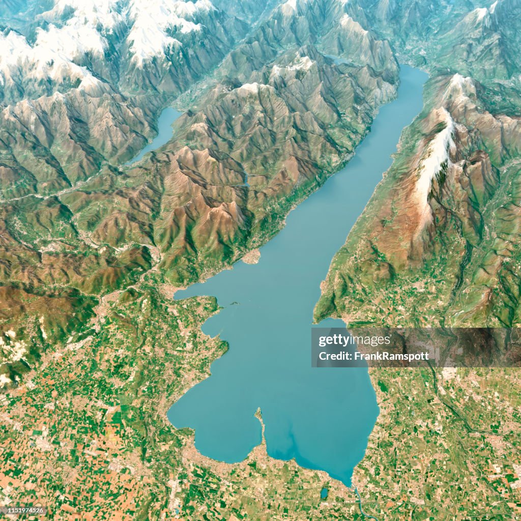 Lago Di Garda 3D Render Aerial Landscape View from South April 2018