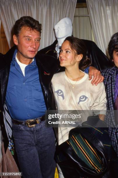 Johnny Hallyday et Gisèle Galante en France, le 4 février 1988.