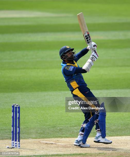 Lahiru Thirimanne of Sri Lanka bats during the ICC Cricket World Cup 2019 Warm Up match between Australia and Sri Lanka at The Hampshire Bowl on May...