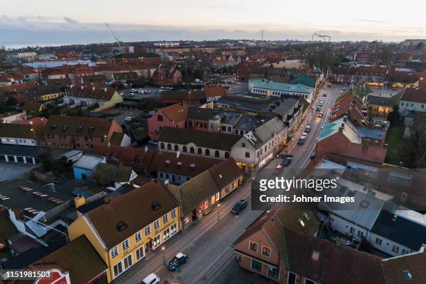aerial view of town - localidad pequeña fotografías e imágenes de stock